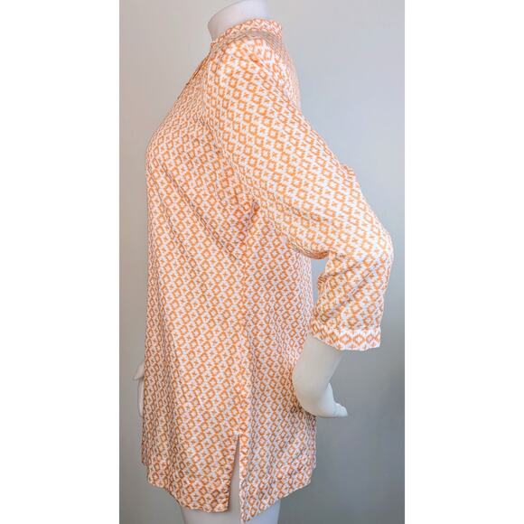 Brooks Brothers 346 Peach Cream 100% Cotton Aztec Print Tunic Top Size Medium - Picture 3 of 8